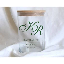 Sandzeremonie Glas mit Holzdeckel Hochzeitsbrauch Windlicht Design Calligraphy