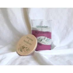 Sandzeremonie Glas mit Holzdeckel Hochzeitsbrauch Windlicht Design Salbei II