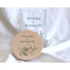 Sandzeremonie Glas mit Holzdeckel Hochzeitsbrauch Windlicht Design Salbei II