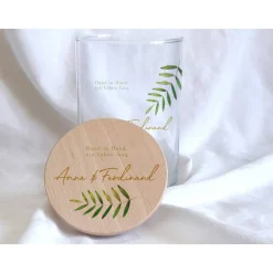 Sandzeremonie Glas mit Holzdeckel Hochzeitsbrauch Windlicht Design Farn