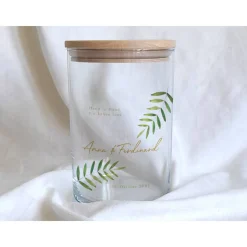 Sandzeremonie Glas mit Holzdeckel Hochzeitsbrauch Windlicht Design Farn