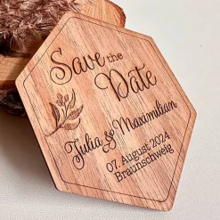 Save the Date Magnet aus Holz, originelle Karte zur Hochzeitseinladung, personalisiert