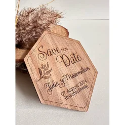 Save the Date Magnet aus Holz, originelle Karte zur Hochzeitseinladung, personalisiert