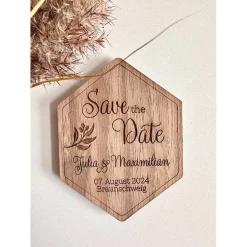 Save the Date Magnet aus Holz, originelle Karte zur Hochzeitseinladung, personalisiert