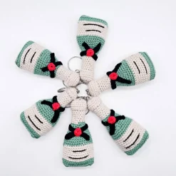 Schaumwein Schlüsselanhänger aus Baumwolle Stoff Schlüsselband JGA Geschenk Schaumwein Liebhaber Prosecco