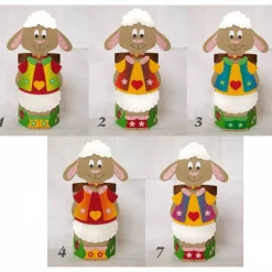 Schäfchen mit Geschenkbox als Osternest oder Frühlingsdeko, Osterlämmchen Tischdeko aus Wellpappe, originelles Osternest