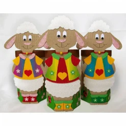 Schäfchen mit Geschenkbox als Osternest oder Frühlingsdeko, Osterlämmchen Tischdeko aus Wellpappe, originelles Osternest