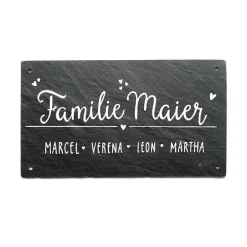 Schiefer Türschild Familie mit Name personalisiert, einzigartiges Hochzeitsgeschenk für das Brautpaar, individuelles Paargeschenk für das Zuhause
