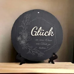 Schiefer und Holz / personalisierbare Schieferplatte mit Gravur und Holzdekor / 3D / Geschenk für Ehefrau, Tochter