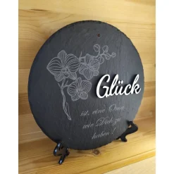 Schiefer und Holz / personalisierbare Schieferplatte mit Gravur und Holzdekor / 3D / Geschenk für Ehefrau, Tochter