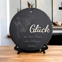 Schiefer und Holz / personalisierbare Schieferplatte mit Gravur und Holzdekor / 3D / Geschenk für Ehefrau, Tochter