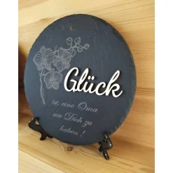 Schiefer und Holz / personalisierbare Schieferplatte mit Gravur und Holzdekor / 3D / Geschenk für Ehefrau, Tochter