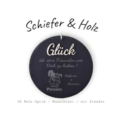 Schiefer und Holz / personalisierbare Schieferplatte mit Gravur und Holzdekor / Geschenk für beste Freundin