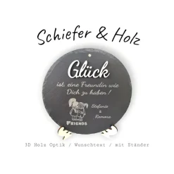 Schiefer und Holz / personalisierbare Schieferplatte mit Gravur und Holzdekor / Geschenk für beste Freundin