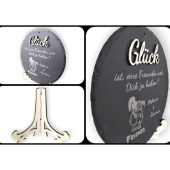 Schiefer und Holz / personalisierbare Schieferplatte mit Gravur und Holzdekor / Geschenk für beste Freundin