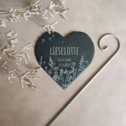 Schieferherz Grabschmuck, Gedenktafel/Grabstein, Beileidsgeschenk, Grabdekoration