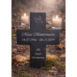 Schieferkreuz 30x20cm personalisiert mit Wunschgravur – Gedenkkreuz & Grabschmuck für Urnengrab, Baumgrab, Grabkreuz