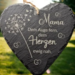 Schieferplatte Herz, Grabschmuck personalisiert, Gedenktafel, Bärchen mit Mond und Sterne, 10cm -25cm