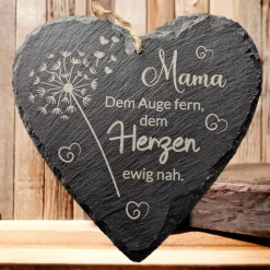 Schieferplatte Herz, Grabschmuck personalisiert, Gedenktafel, Bärchen mit Mond und Sterne, 10cm -25cm