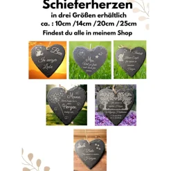 Schieferplatte Herz, Grabschmuck personalisiert, Gedenktafel, Bärchen mit Herz