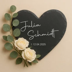 Schiefertafel als Gedenkstein oder Grabstein | wetterfest und handgemacht | Herzform | Gravur von Namen und Datum