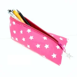 Schlampermäppchen, Federmäppchen pink mit Sterne, dreieckig