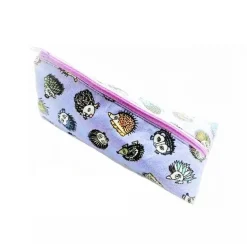 Schlampermäppchen lila mit Igel Motiv, Federmäppchen dreieckig