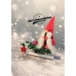 Schlitten Wichtel Advent Weihnachten Winter Holz rot Beeren