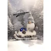 Schlitten Wichtel Advent Weihnachten Winter Holz Blau / Grau