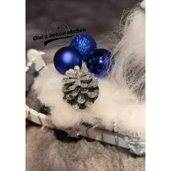 Schlitten Wichtel Advent Weihnachten Winter Holz Blau / Grau