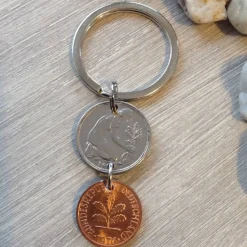 Schlüsselanhänger mit Glückspfennig zum 50. Geburtstag / 1976