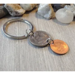 Schlüsselanhänger mit Glückspfennig zum 50. Geburtstag / 1976