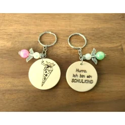 Schlüsselanhänger zur Einschulung / Schulanfang / Anhänger Schultüte (Kleeblatt, Perlenengel)