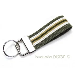 Schlüsselband khaki beige olivgrün Streifen Geschenk für Männer, kurzes Schlüsselband, by BuntMixxDESIGN