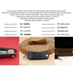 Schlüsselorganizer Leder Gravur. Monogrammed/Name Schlüsselanhänger. Personalisierter Schlüsselanhänger mit Gravur.Gesch