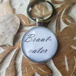 Schlüsselsanhänger Brautvater schwarz weiß Cabochon silberfarbe Fassung 25mm Gastgeschenk Hochzeit