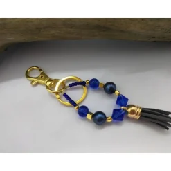 Schlüssel-/Taschenanhänger Tropfenform, Blau-Gold, personalisierbar