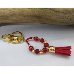 Schlüssel-/Taschenanhänger Tropfenform, Rot-Gold, personalisierbar