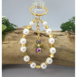 Schlüssel-/Taschenanhänger Tropfenform, weiß mit Engelchen