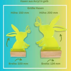 Schmetterlingshasen aus Acryl mit Lasergravur und Holzklötzchen, Osterhasen im Kranz oder Metallring als Türdekoration