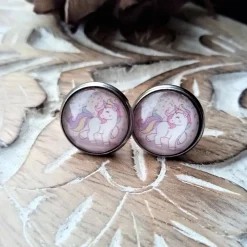 Schmuck Einhorn rosa Ohrstecker, Ohrringe, Ohrhänger, Ringe, Haarspangen und Armbänder mit Cabochon