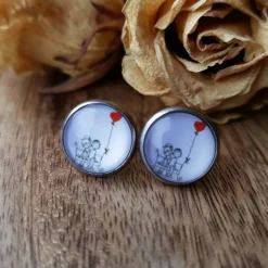 Schmuck Pärchen Valentinstag Ohrstecker, Ohrringe, Ohrhänger, Ringe, Haarspangen mit Cabochon