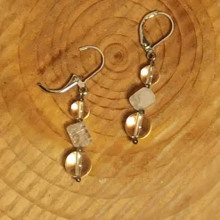 Schmuckset Kette mit Ohrringen Bergkristall-Würfel gecrasht