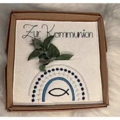 Schöne Geschenkverpackung Kommunion Taufe Konfirmation Firmung Geschenk Regenbogen Fisch Geschenkbox