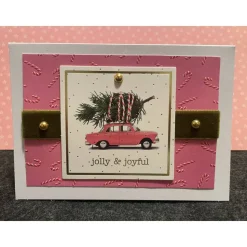 Schöne Karte Weihnachten, Tannenbaum, Auto, Handarbeit mit Umschlag