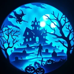 Schöne Lampe mit 3D Bild Halloween inkl. Farbwechsel Shadowbox.