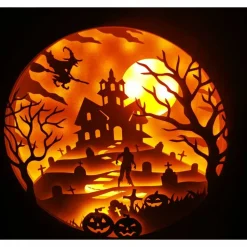 Schöne Lampe mit 3D Bild Halloween inkl. Farbwechsel Shadowbox.