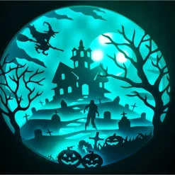 Schöne Lampe mit 3D Bild Halloween inkl. Farbwechsel Shadowbox.