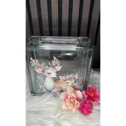 Schöne Spardose mit Rehe Motiv Glasbaustein Glasbaustein-Spardose