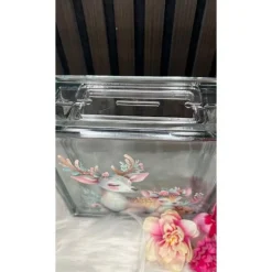 Schöne Spardose mit Rehe Motiv Glasbaustein Glasbaustein-Spardose